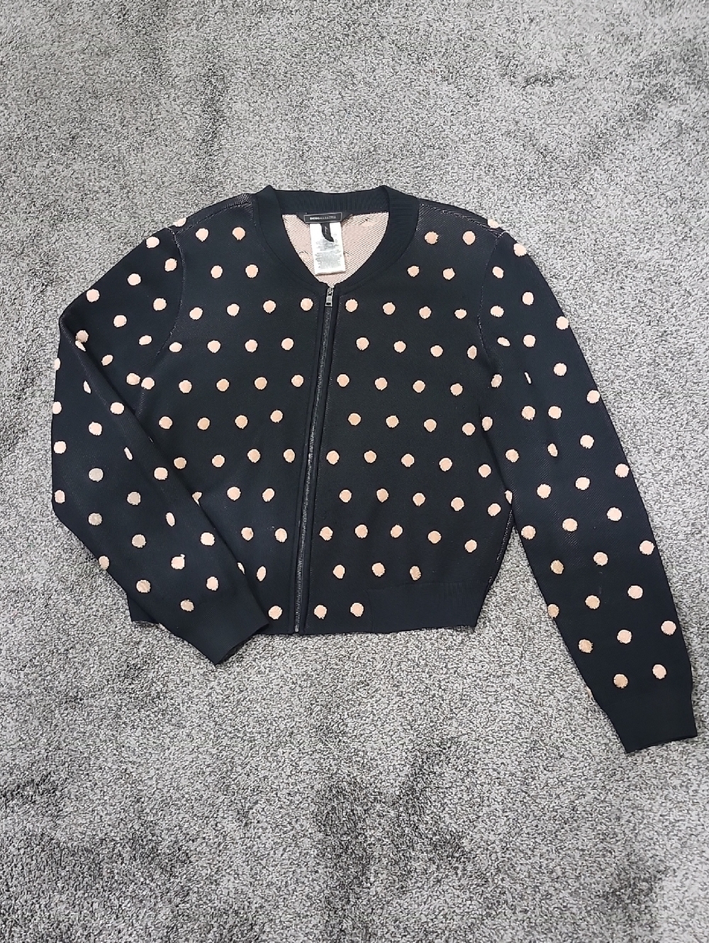 BCBGMaxAzria Black Bomber Jacket with Blush Polka Dots
